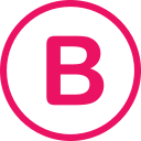 A bold pink letter B inside a white circle with a pink border.