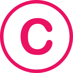 Copyright symbol in white on a pink background.