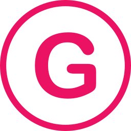A bold white letter G inside a white circle on a bright pink background.