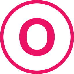 A bold white circle with a hollow center on a bright pink background.