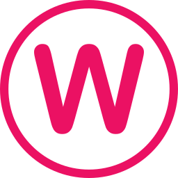 A bold pink 'W' inside a white circle on a pink background.