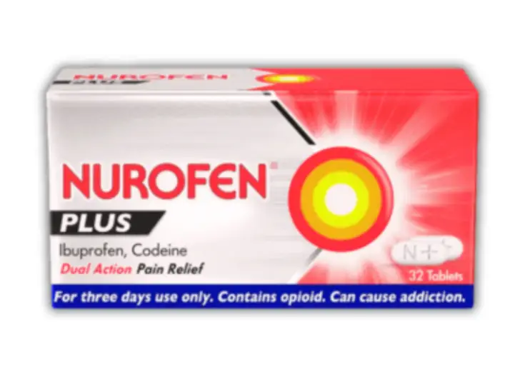 Box of Nurofen Plus pain relief tablets with ibuprofen and codeine.
