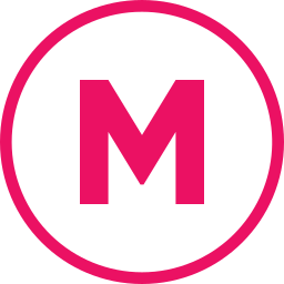 A bold magenta circle with a centered letter M in a lighter shade.