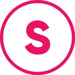 Pink background with a stylized letter S in the center.