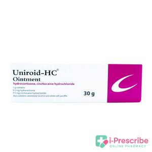 Tube of Uniroid-HC ointment for skin treatment.