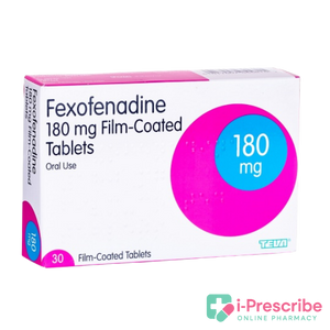 Box of 180 mg Fexofenadine film-coated tablets for allergy relief.