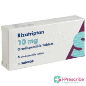 Box of Rizatriptan 10 mg orally disintegrating tablets.