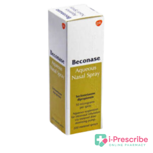 Beconase nasal spray box packaging.