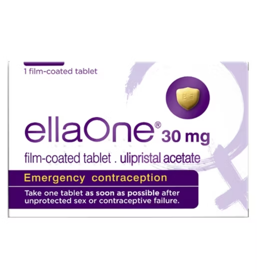 Emergency contraception tablet packaging, ellaOne 30 mg.