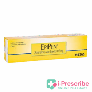Yellow EpiPen auto-injector box on display.