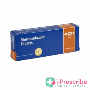 Metronidazole tablets box, 400 mg dosage.