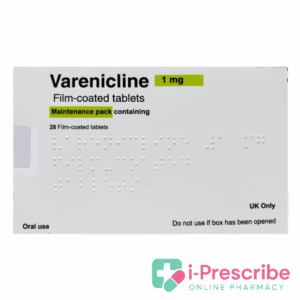 Varenicline 1mg film-coated tablets packaging.