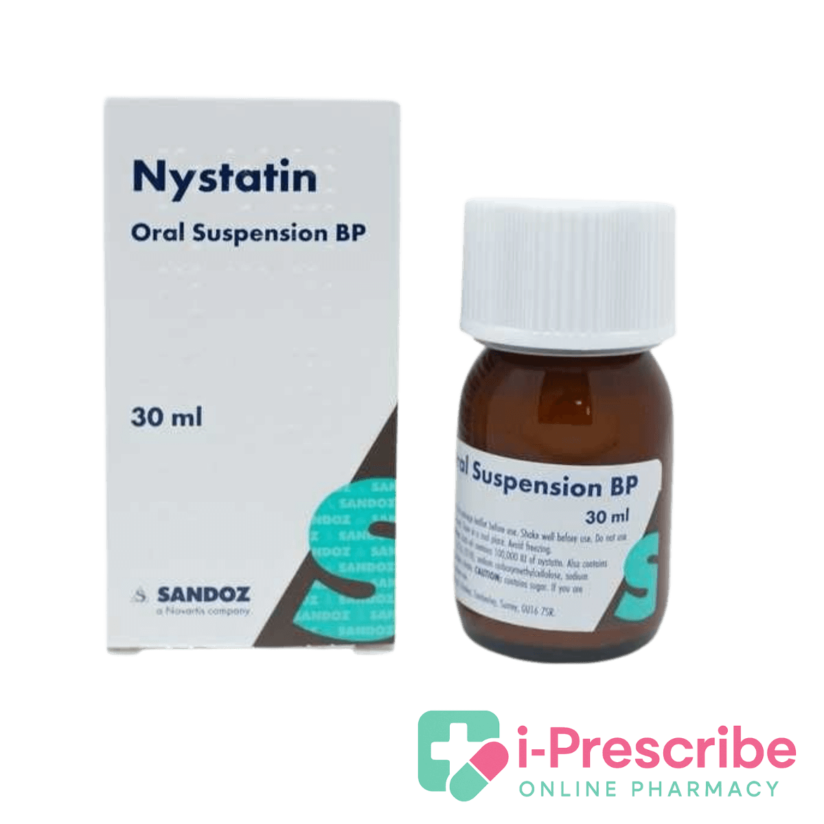 Nystatin oral suspension bottle and packaging.