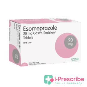 Esomeprazole 20 mg gastro-resistant tablet box.