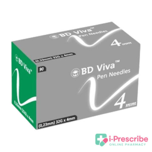 Box of BD Viva pen needles for insulin injection. Box of BD Viva pen needles for insulin injection.
